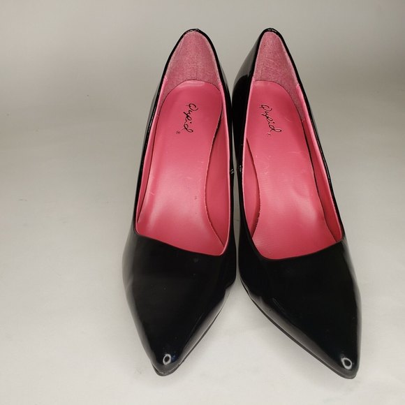 Qupid Black Patent Pumps Stiletto Heels Pointed Toe Size 6.5 - Picture 4 of 6